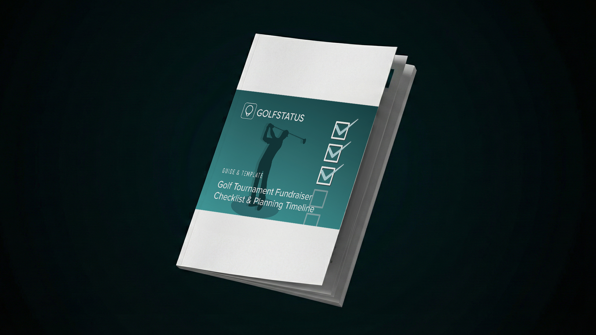 The cover of a golf tournament planning guide, which complements GolfStatus' golf tournament management software.