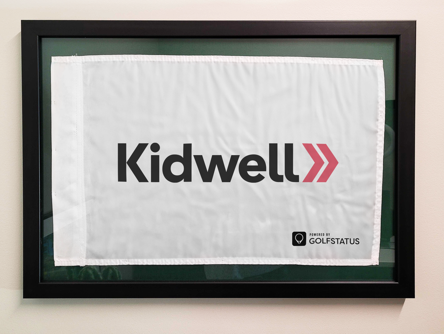 An image of a framed pin flag used as a sponsor thank you at a golf fundraiser.