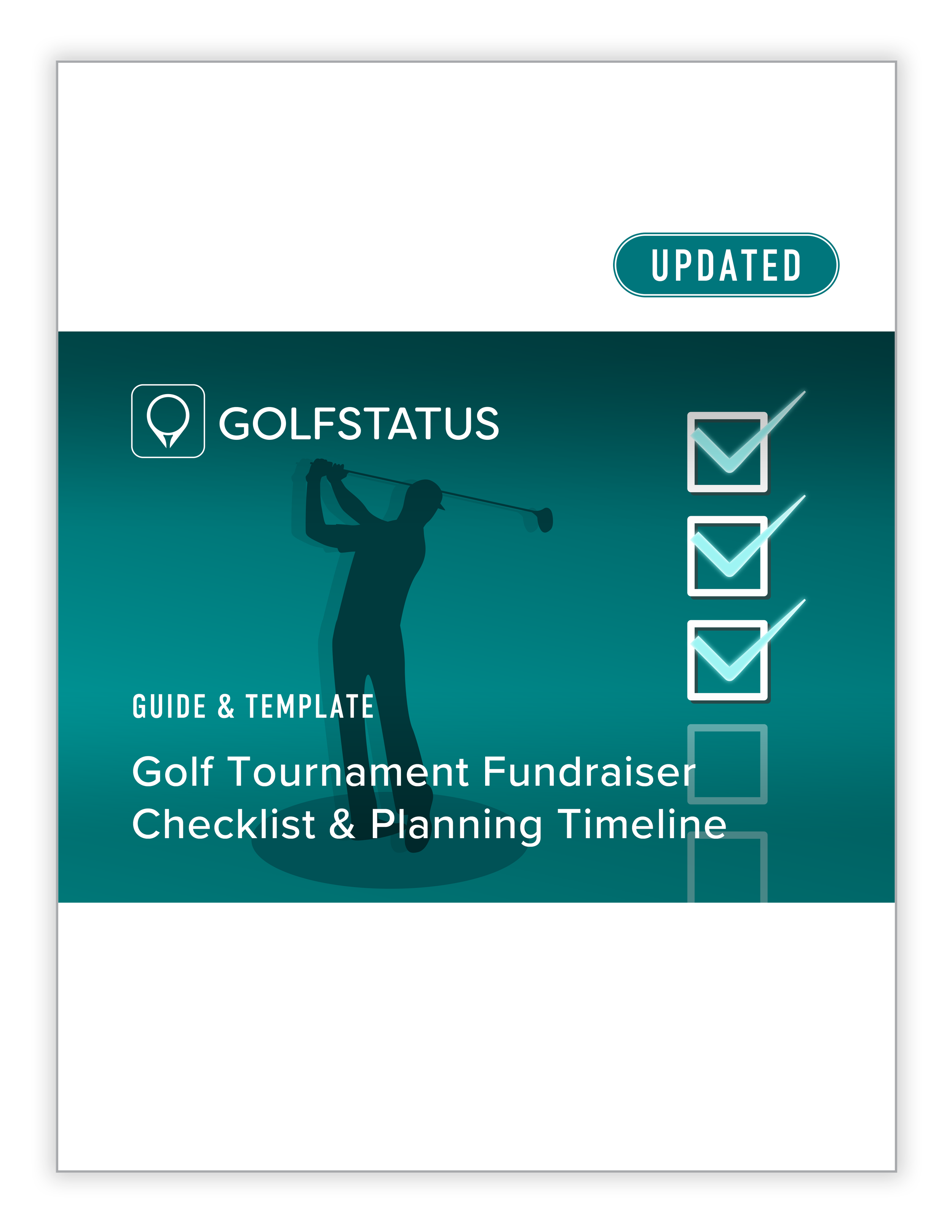The cover of the Golf Tournament Fundraiser Checklist and Planning Timeline.