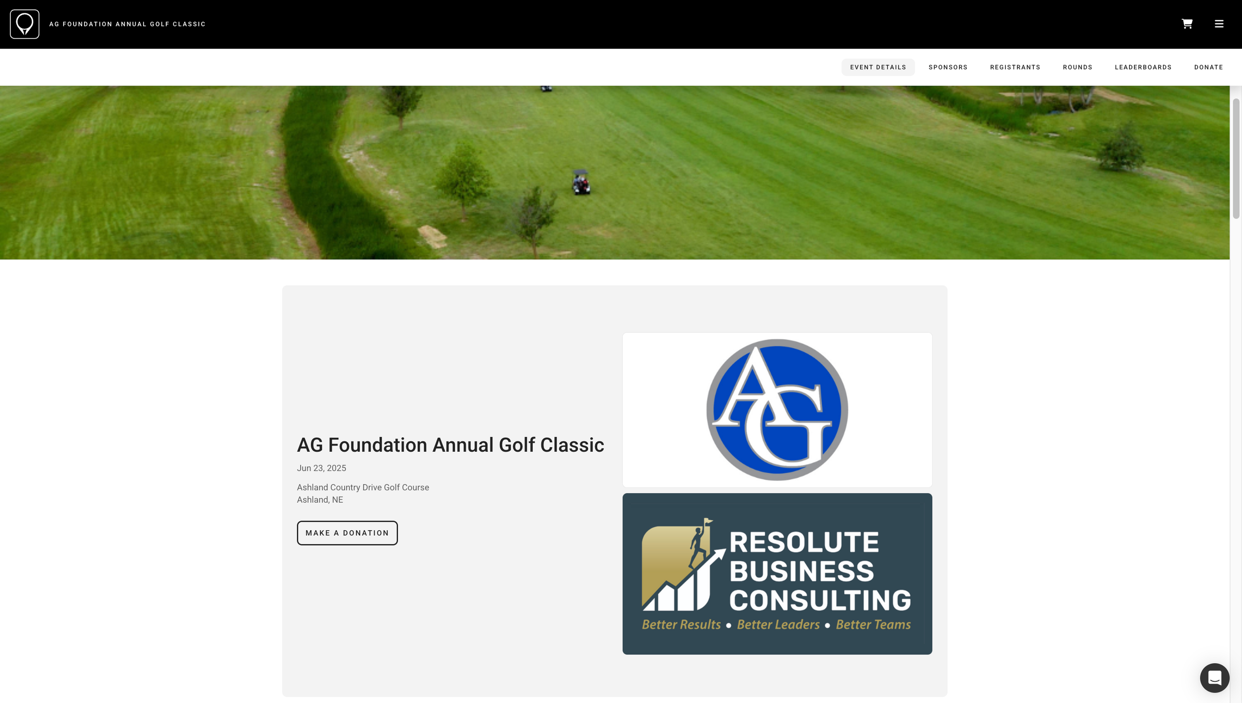 A screenshot of the event website for a small, first-year tournament.