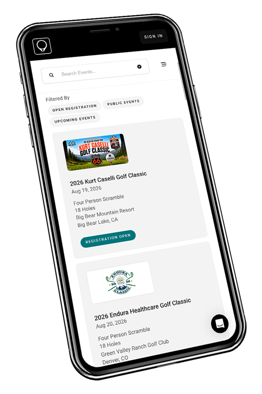 A computer screen showing an event website for a Children's Miracle Network golf fundraiser
