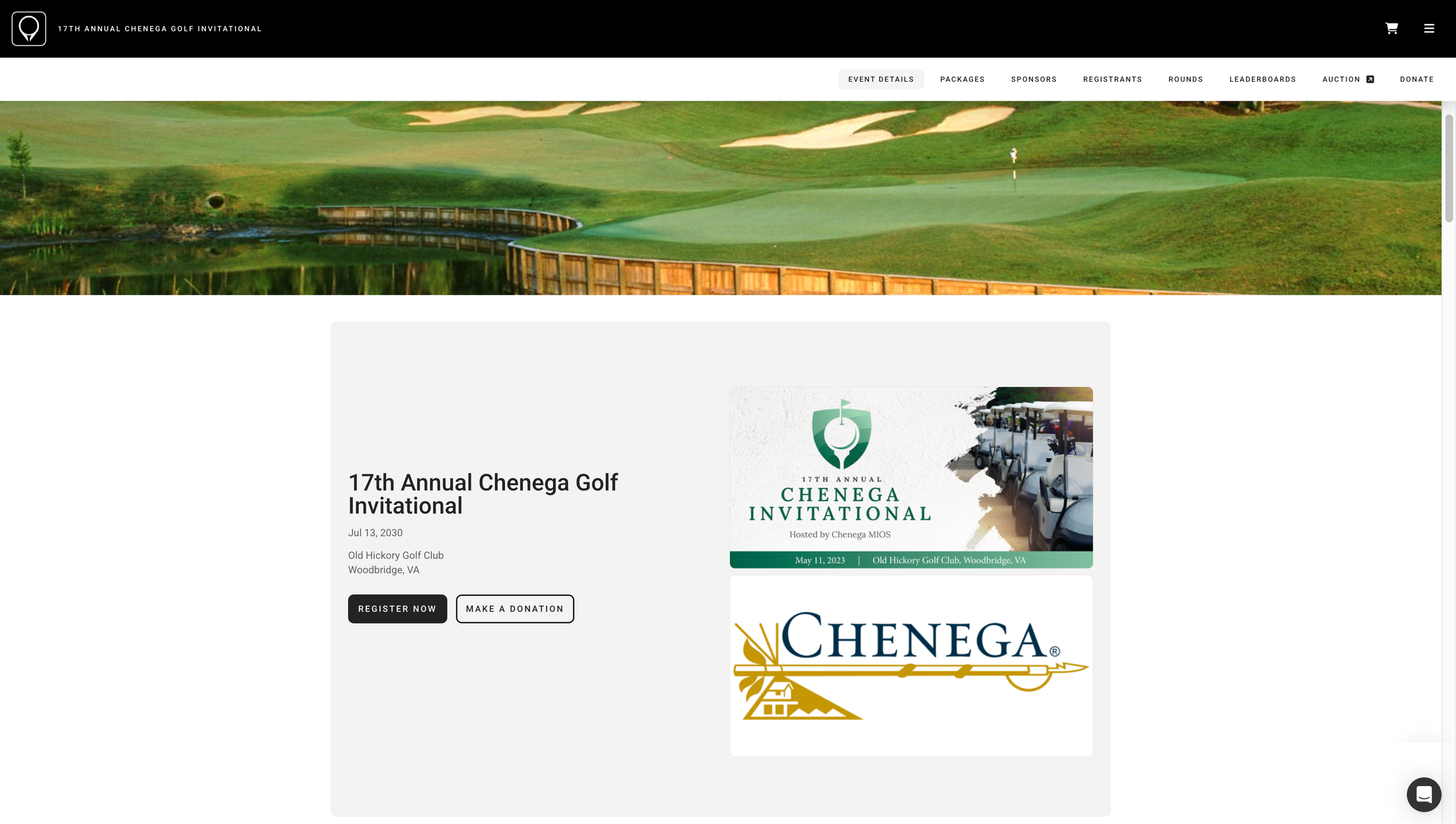 A screenshot of the event website for an established, mid-sized tournament.