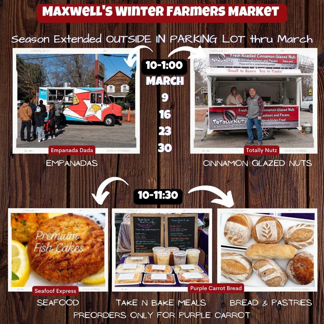 There are still 4 more weeks to get empanadas, seafood, bread, take &amp; bake meals, and nuts in our parking lot during the month of March! Stop inside Maxwell's while you are here for all your lawn, garden &amp; pet supplies! Please see our website