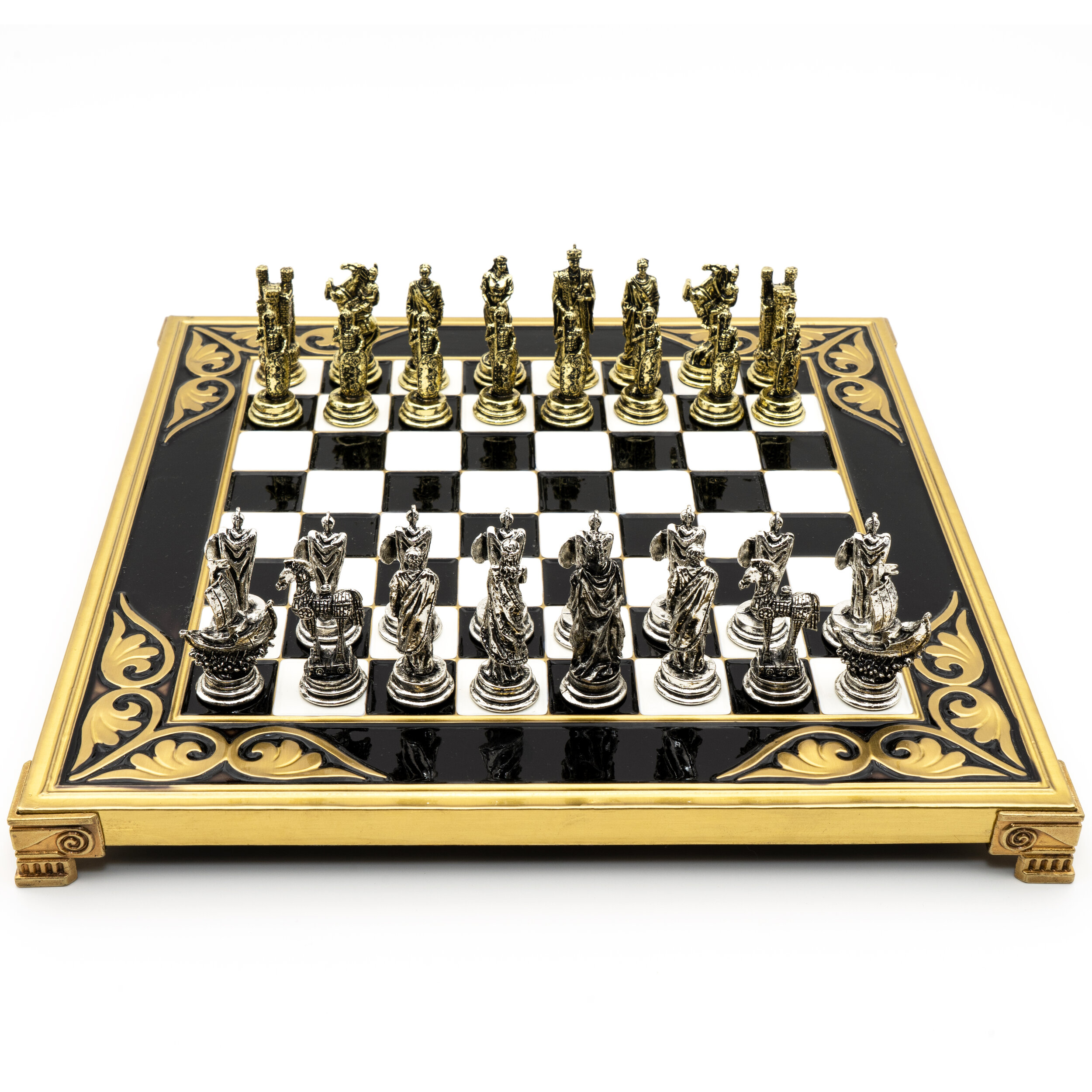 Puzzle Box Wooden Chess Set with Trojan War metal chess pieces Handmade Wood Art 