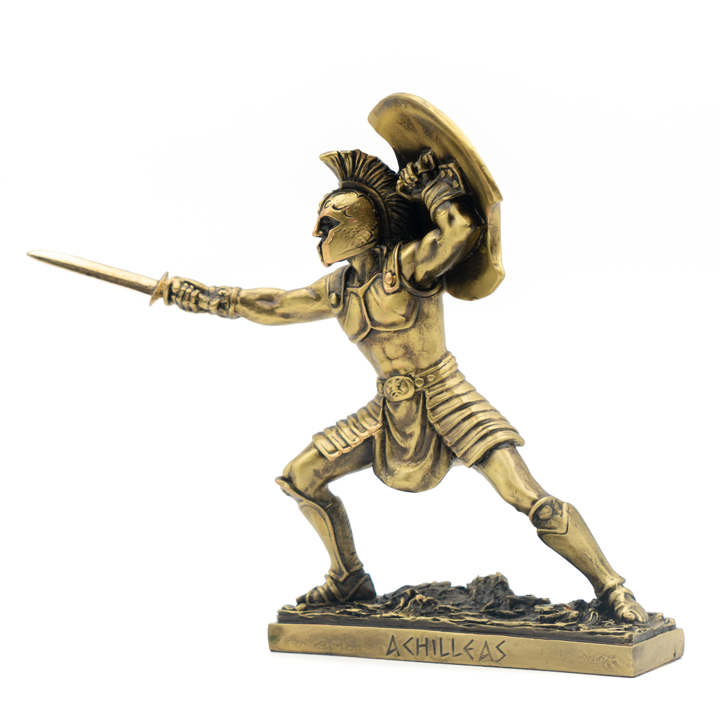 Handmade Bronze Plated Achilles Warrior Shielding Statue 7 in — Helcee