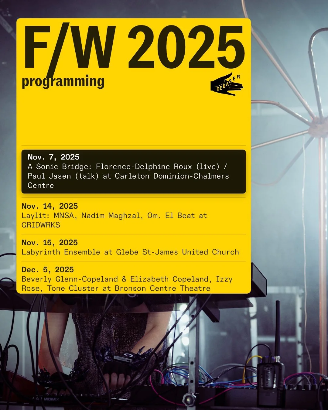 ⚠️ Fall/Winter &lsquo;25 EVENTS ⚠️

𝙰 𝚂𝚘𝚗𝚒𝚌 𝙱𝚛𝚒𝚍𝚐𝚎: 𝙵𝚕𝚘𝚛𝚎𝚗𝚌𝚎-𝙳𝚎𝚕𝚙𝚑𝚒𝚗𝚎 𝚁𝚘𝚞𝚡 (𝚕𝚒𝚟𝚎) / 𝙿𝚊𝚞𝚕 𝙹𝚊𝚜𝚎𝚗 (𝚝𝚊𝚕𝚔)
📅  Friday, November 7
📍  Carleton Dominion-Chalmers Centre 
 🕖  8 PM doors / music 8:30 PM
❓ Exp