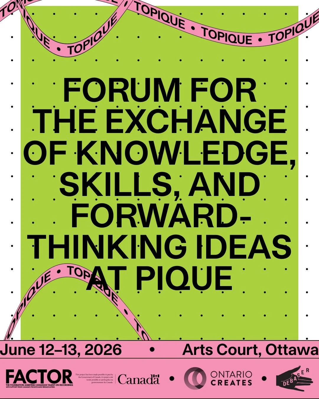 Announcing 𝓣𝓸𝓹𝓲𝓺𝓾𝓮, returning on June 12&ndash;13, 2026 with with a focused program of panels, artist talks, screenings, and demonstrations at Arts Court 🧠💡With a focus on accessibility and community, Topique nurtures collaborative futures i