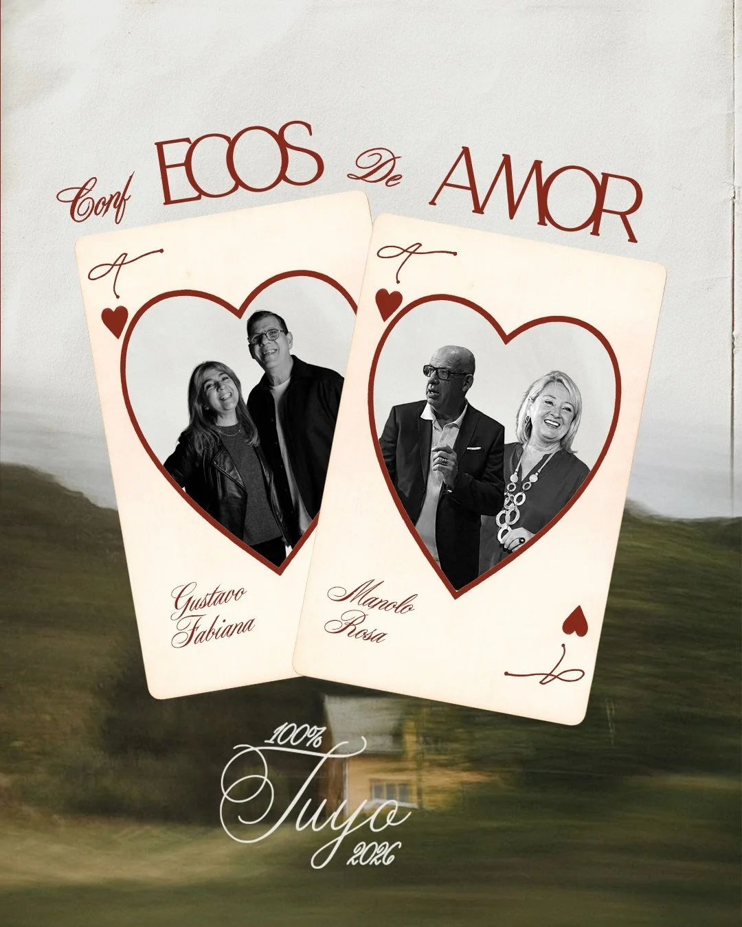 Conf Ecos de Amor - 100% Tuy@

Mi amado es m&iacute;o, y yo suya &mdash; Cantares 2:16
El amor no se divide. Se entrega.
No es 50/50&hellip; es 100%.

Conferencia para matrimonios y parejas que desean volver al dise&ntilde;o de Dios, fortalecer su re