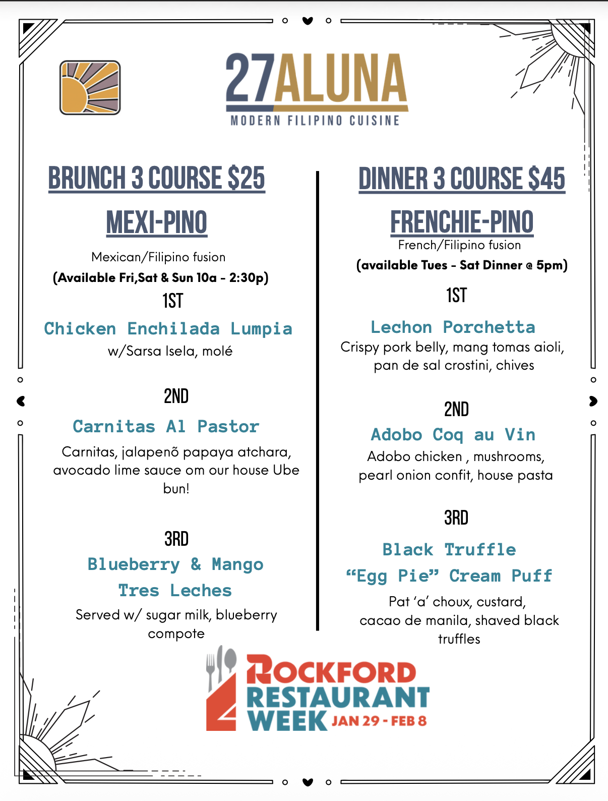 Rockford Restaurant Week! 2026 Menu 27Aluna