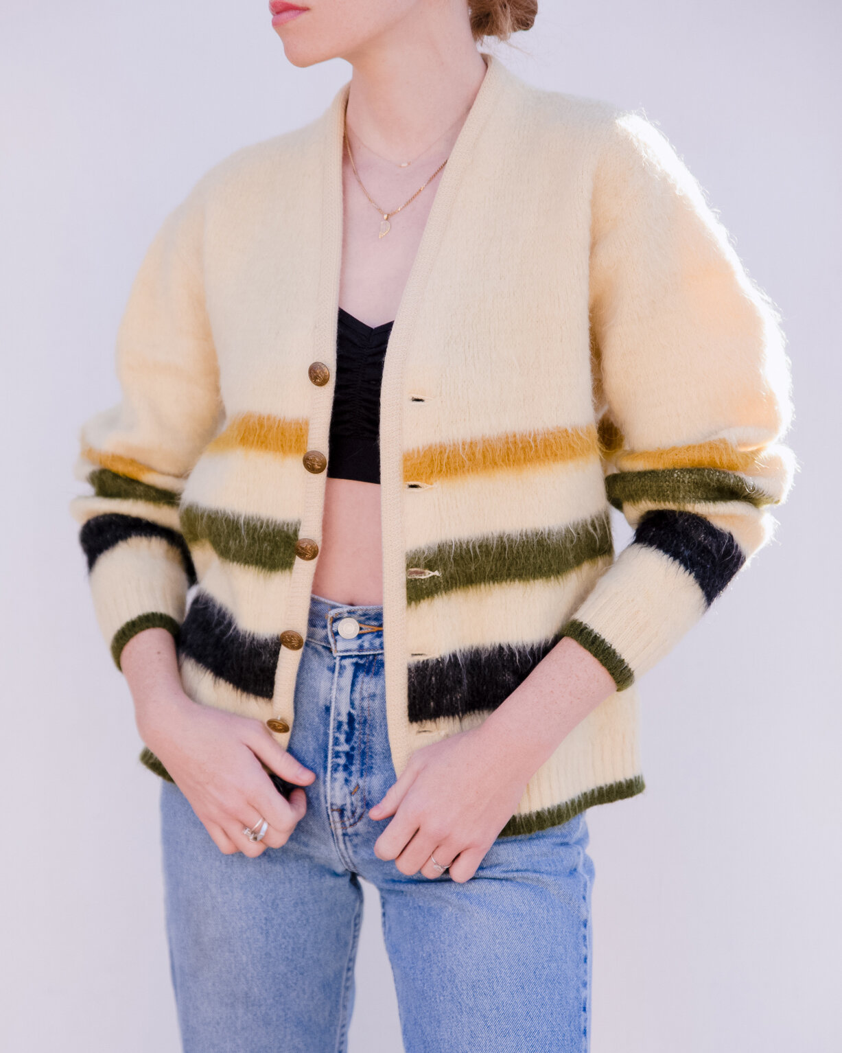 Vintage 60s Mohair Striped Cardigan - M — West Hexes