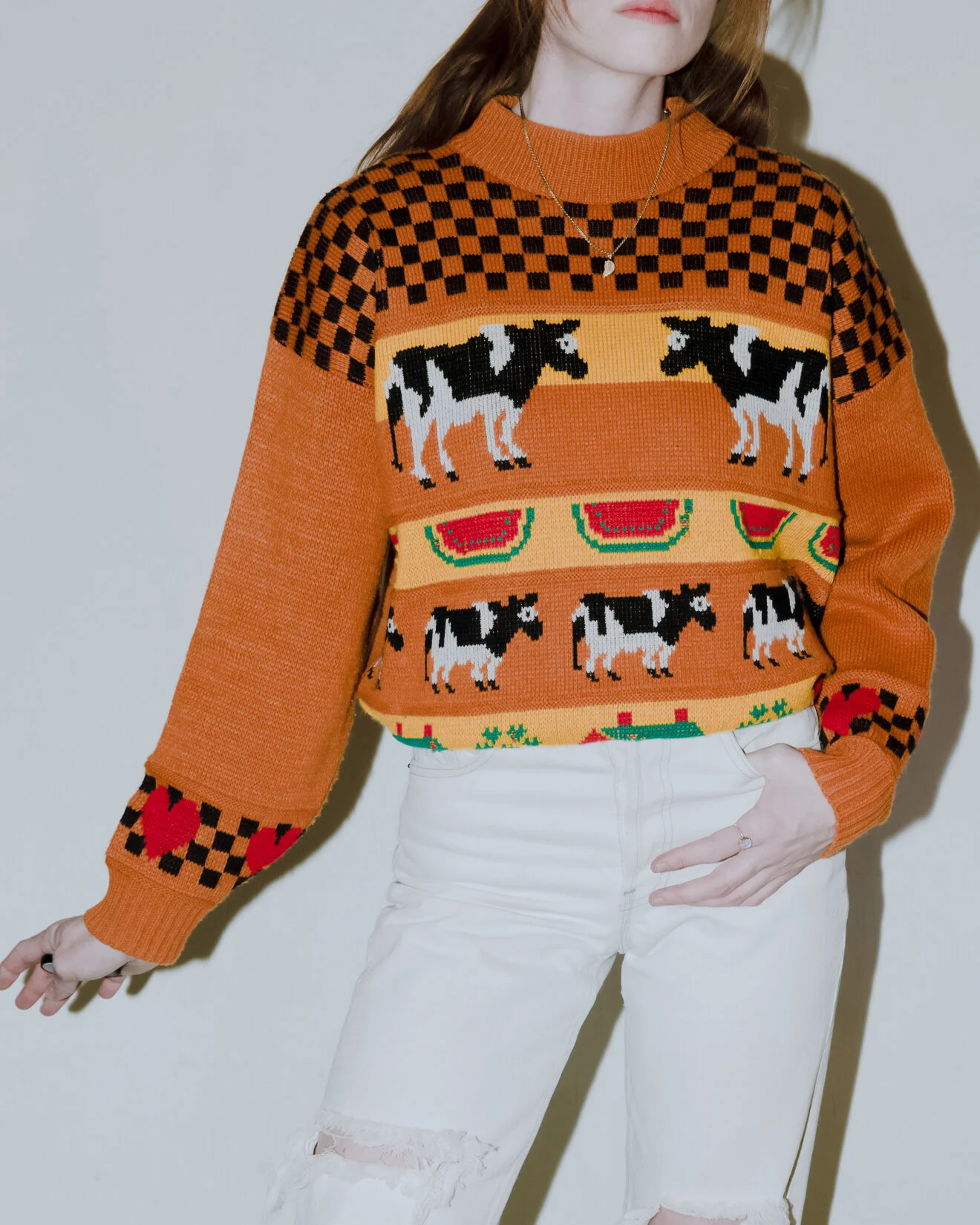 Vintage 80s Kitschy Cow And Checker Sweater - L/XL — West Hexes