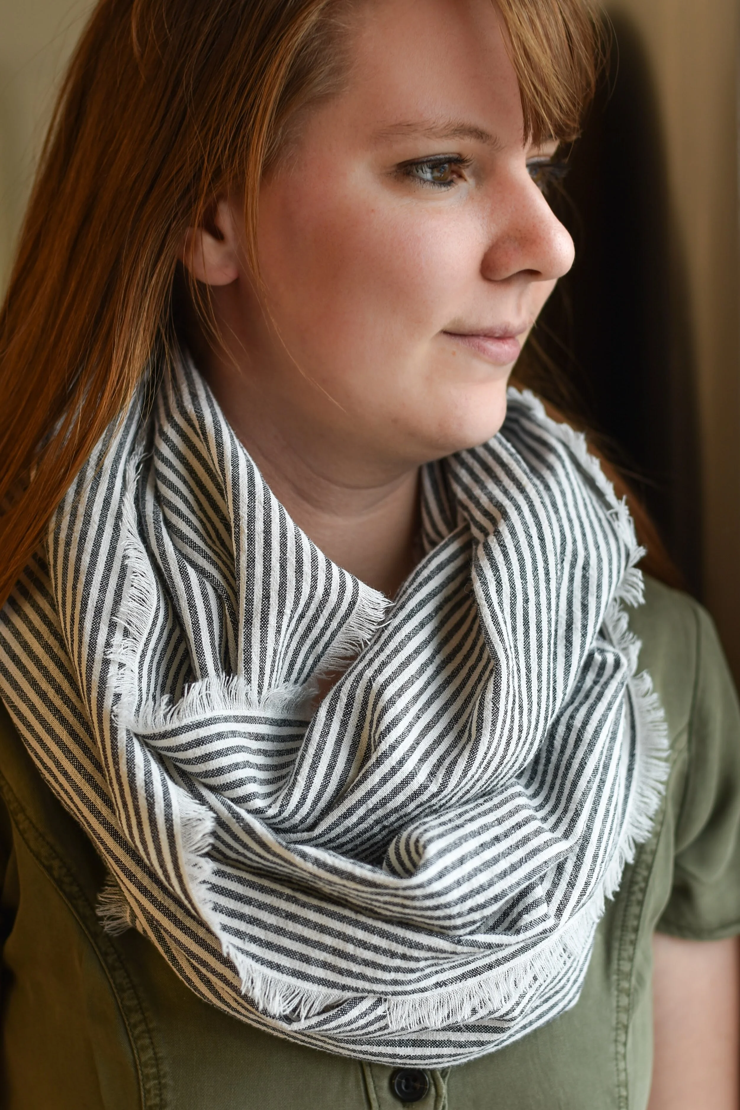 Coral Pink Linen Infinity Scarf — Maegan