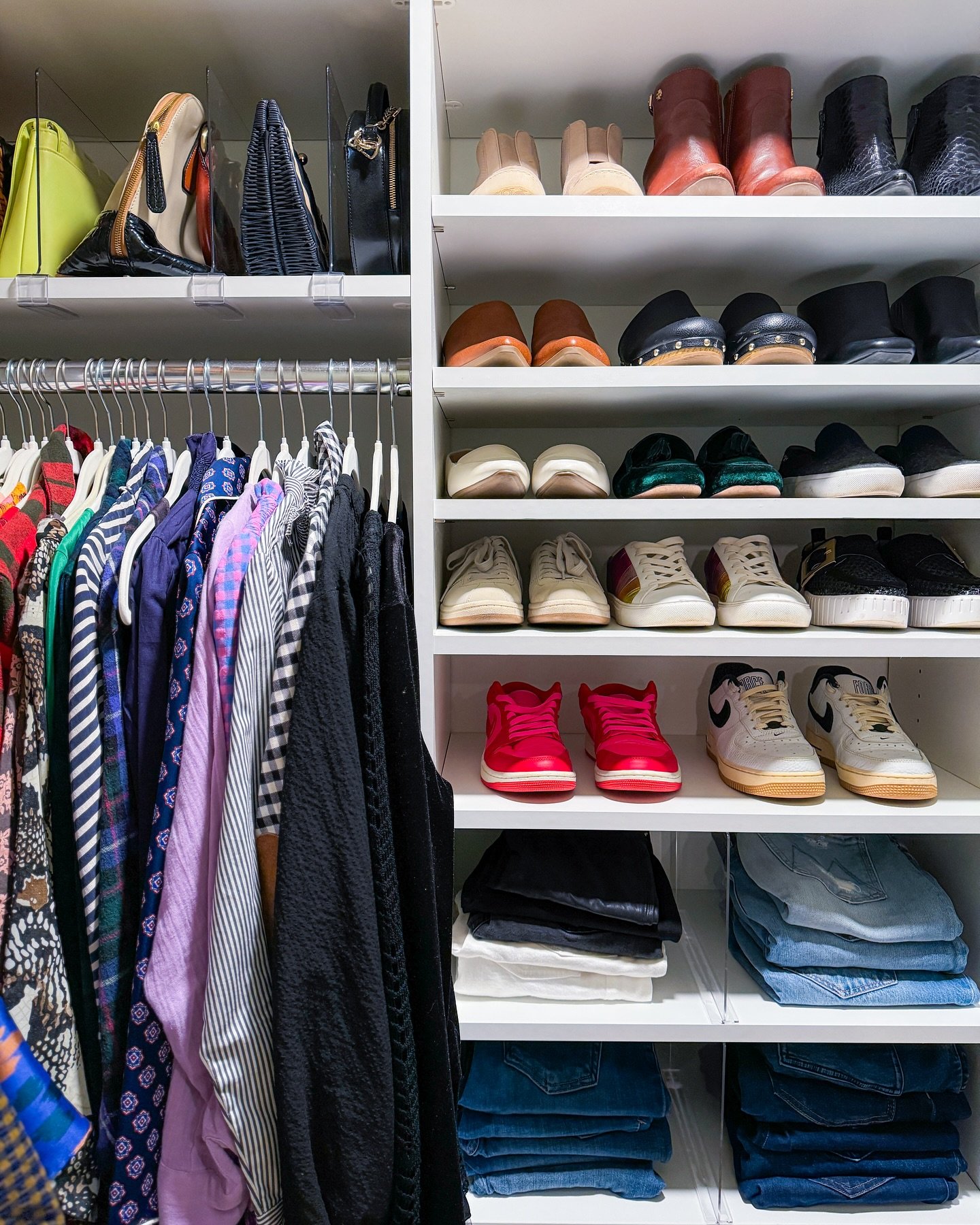With a cozy shared closet, the changing seasons and a passion for patterned dresses and great shoes&mdash; we were ready + excited to transform this space.

The goal? To give our client that joyful feeling of stepping into a beautifully organized clo