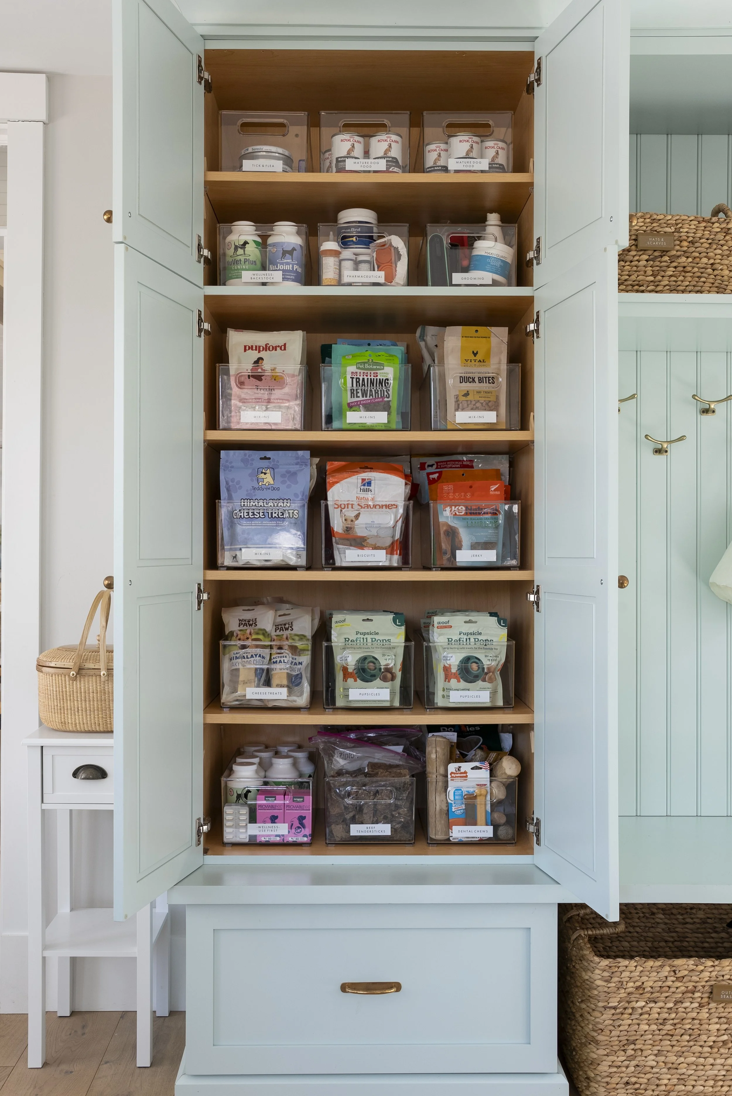 luxury whole home organizing project in Falmouth Maine, featuring elevated storage solutions