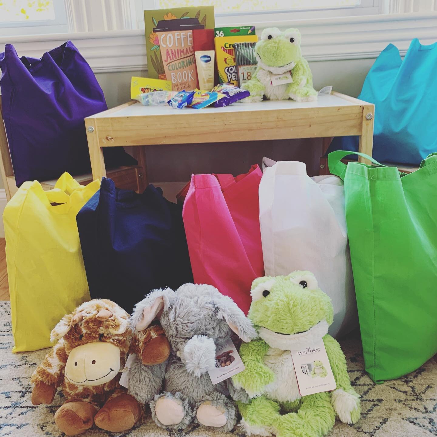 Craft Club sponsored wellness kits for students at TechBoston Academy! We have 40 kits to drop off! 

Each bag has theraputty, puzzles, coloring supplies, an Aromatherapy stuffed animal, a journal, lotion, lip balm and snacks! 
🧡🐸🎨🧩📔🖍📝💜🐼🍬🦊