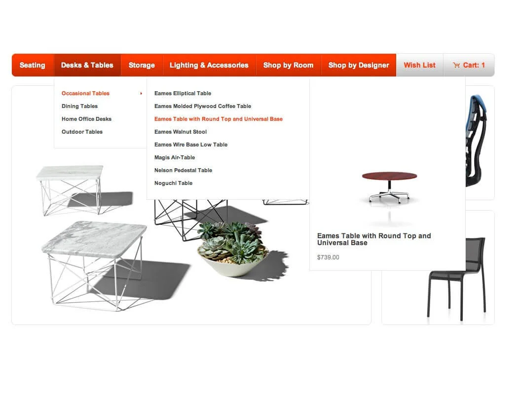 eCommerce site menus prior to TUG engagement circa 2012