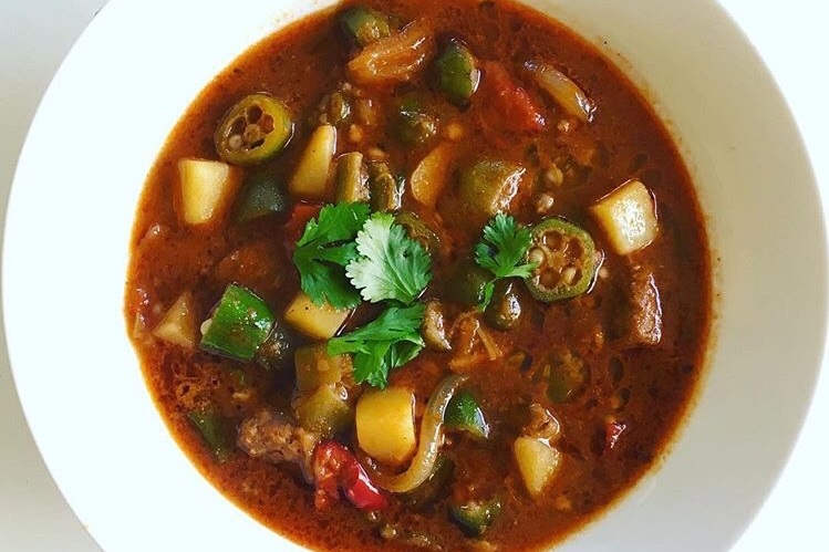 “CARNE” CON PAPA STEW WITH OKRA