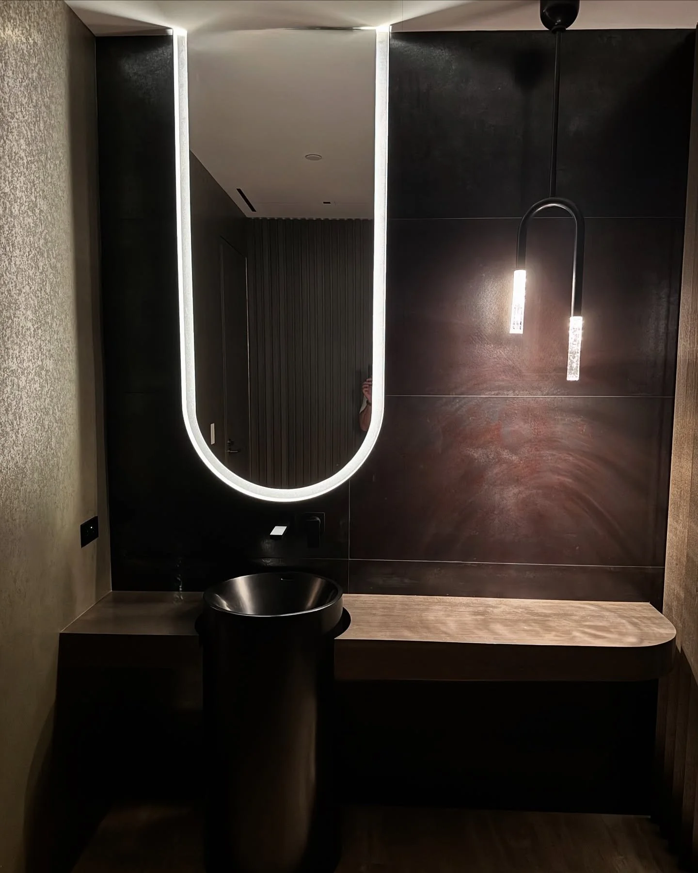 Our in-house designed mirror finally installed.  I have to give credit to my fabricator @artsanvilironworks for working with me through my process with every custom piece they make for me.