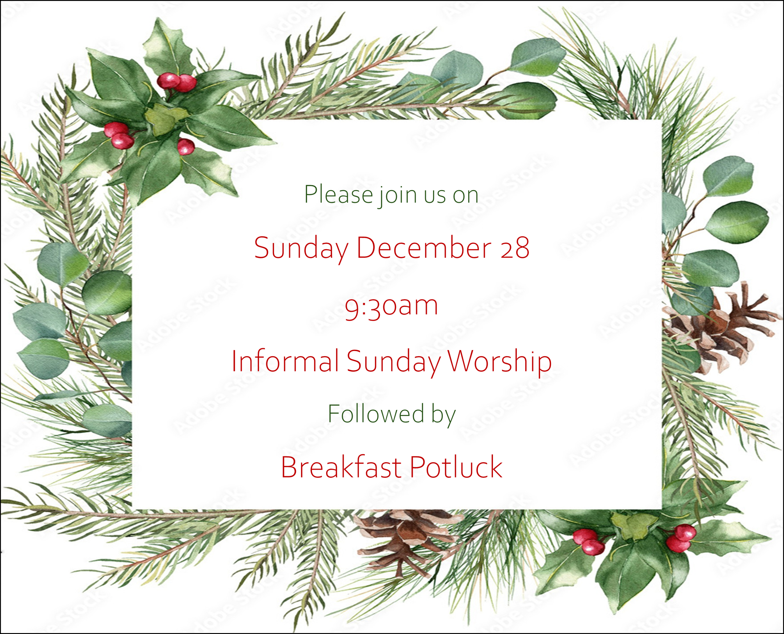 Special Sunday Worship and Potluck Breakfast