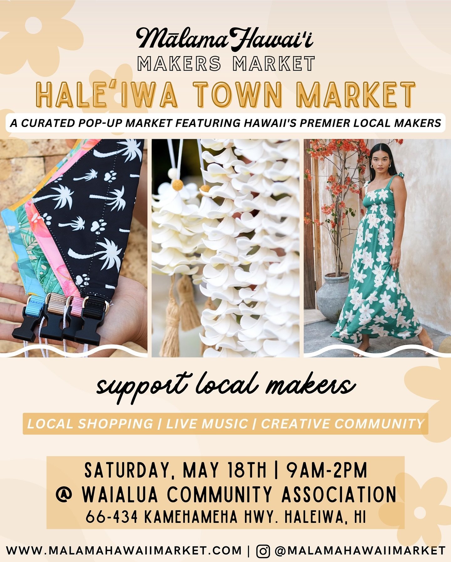 Our Hale&lsquo;iwa Town Market is THIS SATURDAY, May 18th! 💛🌼🐝

Located in the heart of Historic Hale&lsquo;iwa Town 〰️ our curated makers market is the perfect place to spend your Saturday on the North Shore! 🌊🌴

There will be over 40 talented 