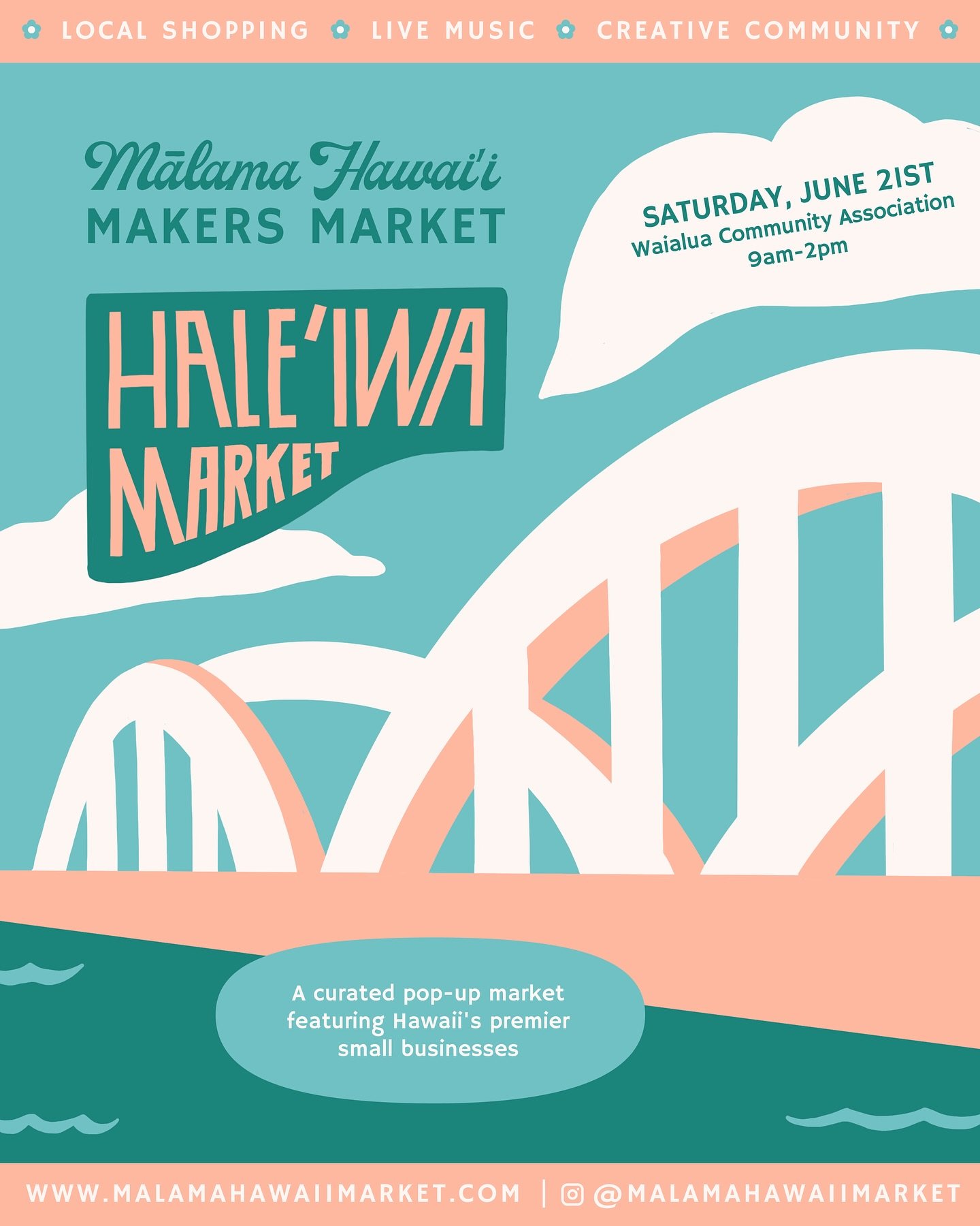Save the date! Our 〰️Hale&lsquo;iwa Town Market〰️ will be *the place* to be this Saturday, June 21st! 🌴🏄🏻&zwj;♀️

Come up to the country to stroll our curated makers market brimming with locally made artwork, jewelry, home decor, clothing, and tas