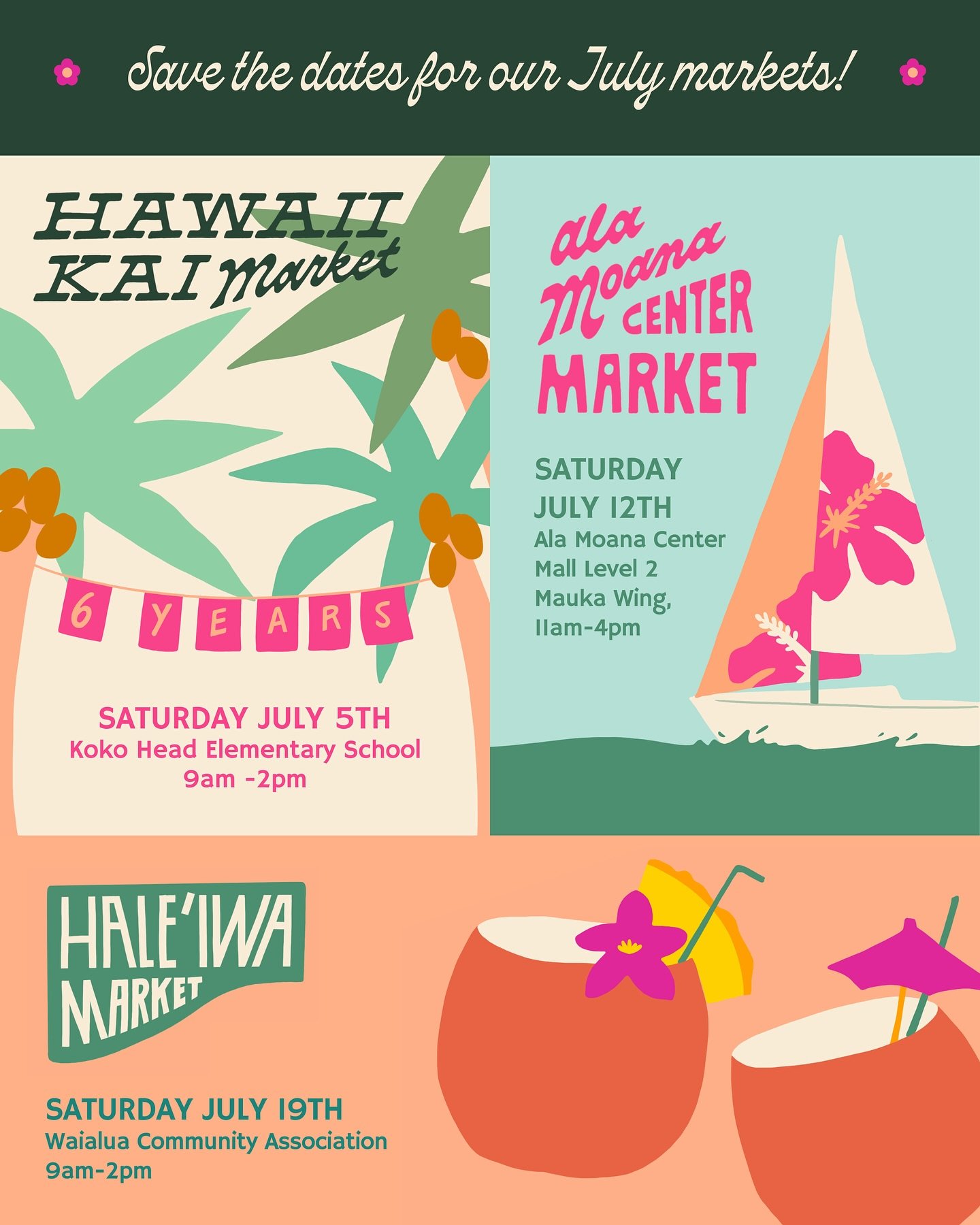 Save the dates for our July Markets! 🌴🥥⛵️

This July marks 6️⃣ YEARS since we hosted our very first market &mdash; and we couldn&rsquo;t have done it without YOU ✨

From humble beginnings to a thriving community of makers, artists, and supporters 〰