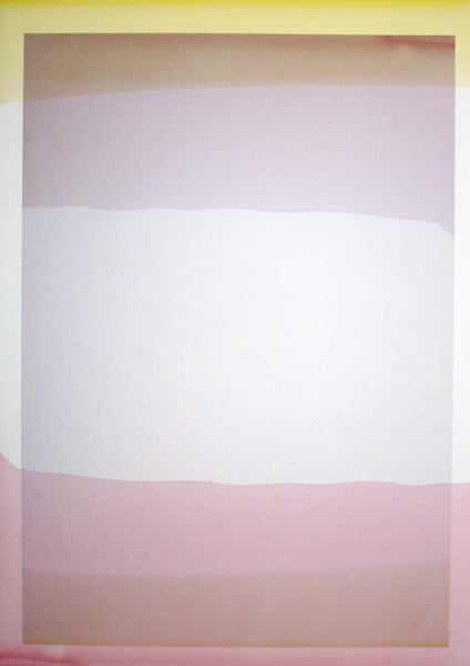 Three Quarter Passes, yellow-magenta, 2012. Diluted inkjet ink used as dye, inkjet print on paper, 21 x 30 cm