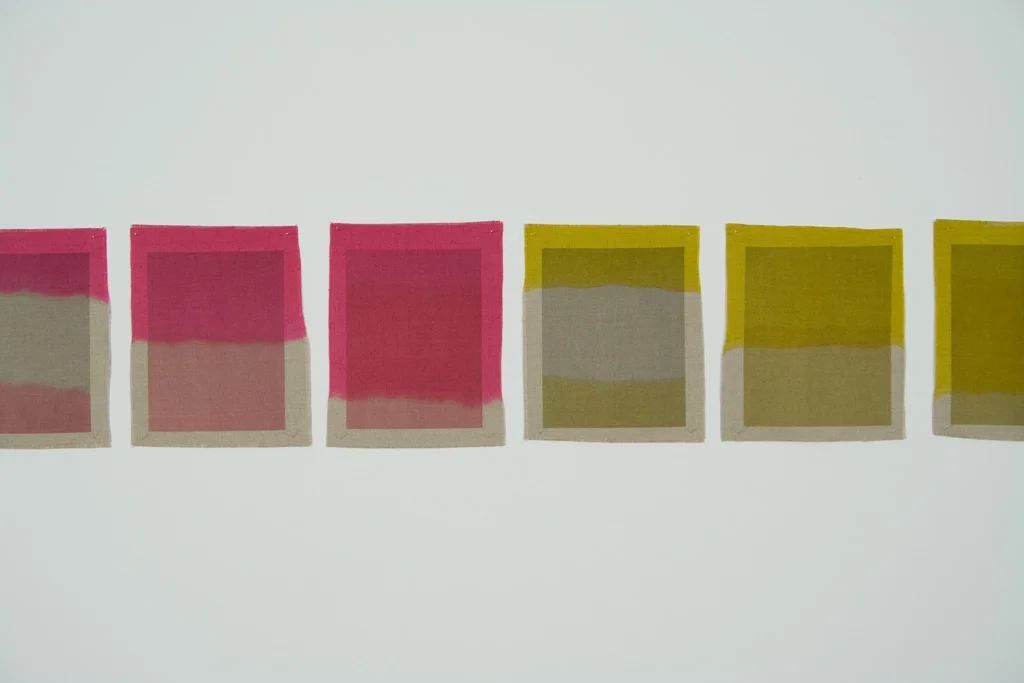 Three Quarter Passes, magenta, yellow, 2012. Inkjet ink used as dye, inkjet print on canvas, 21 x 25 cm