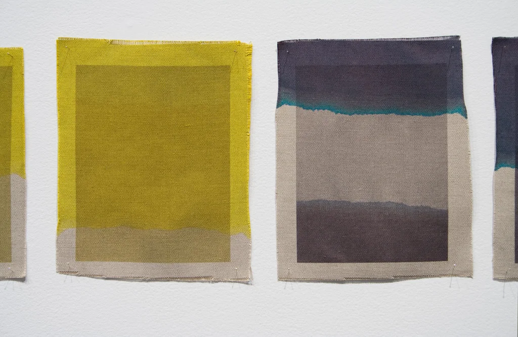 Three Quarter Passes, yellow, black, 2012. Inkjet ink used as dye, inkjet print on canvas, 21 x 25 cm