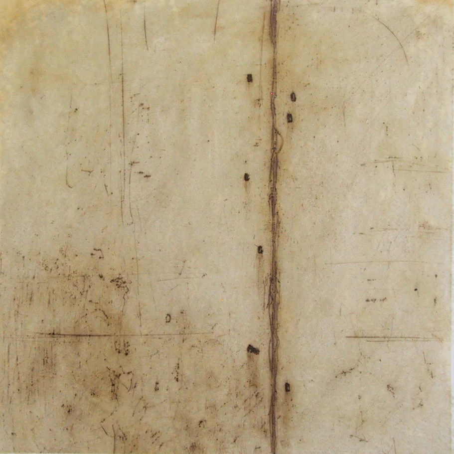 Join, rust and beeswax on paper, 13 x 13 inches, 2006.