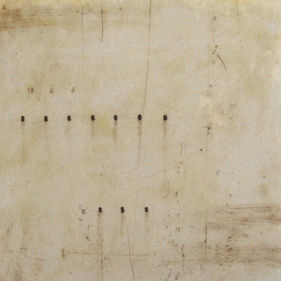 Keep, rust and beeswax on paper, 13 x 13 inches, 2006.