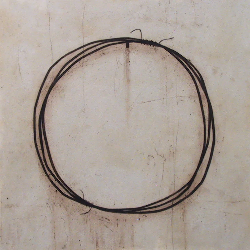 Coil, rust and beeswax on paper, 14 x 15 inches, 2006.
