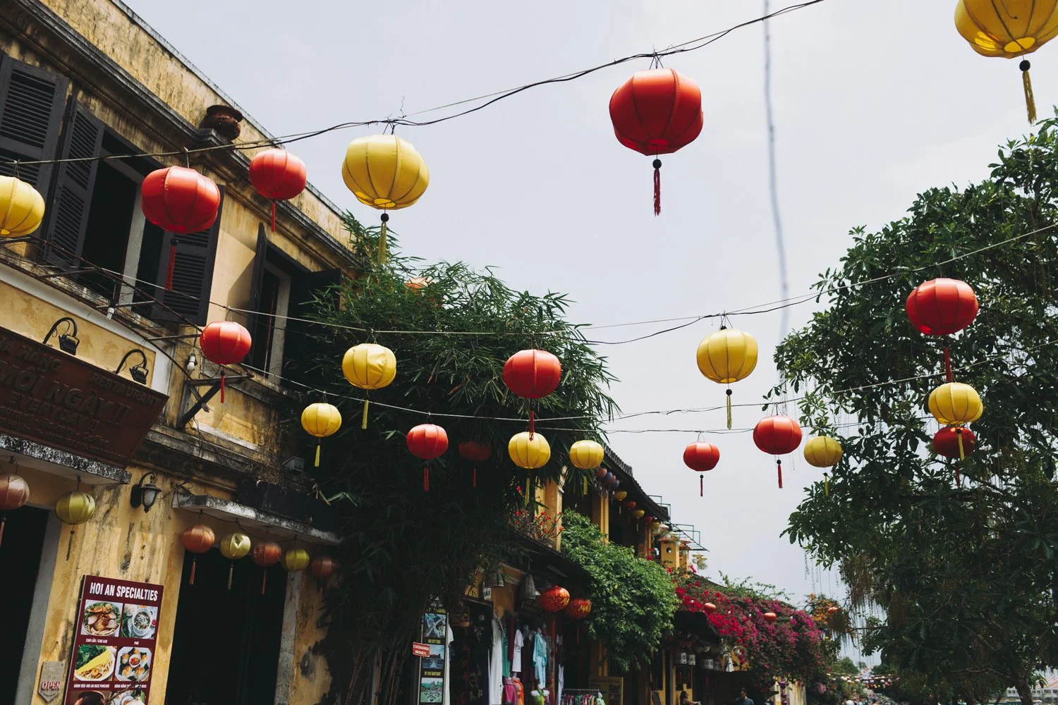 Decorative Lanterns Over Old Town Streets
