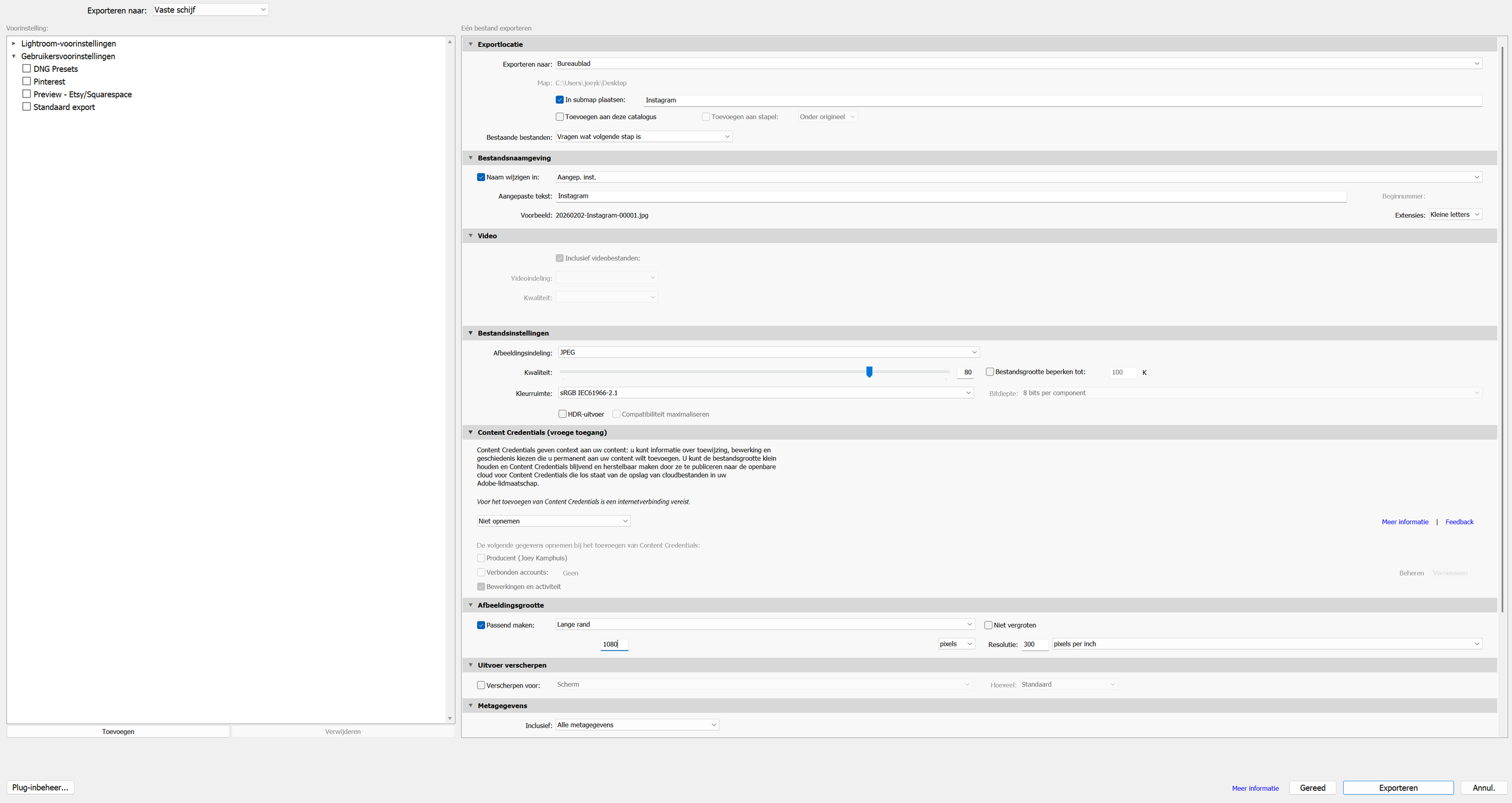 Lightroom export screen panel.