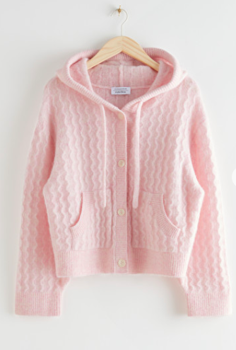 Oversized Button Up Cable Knit Hoodie