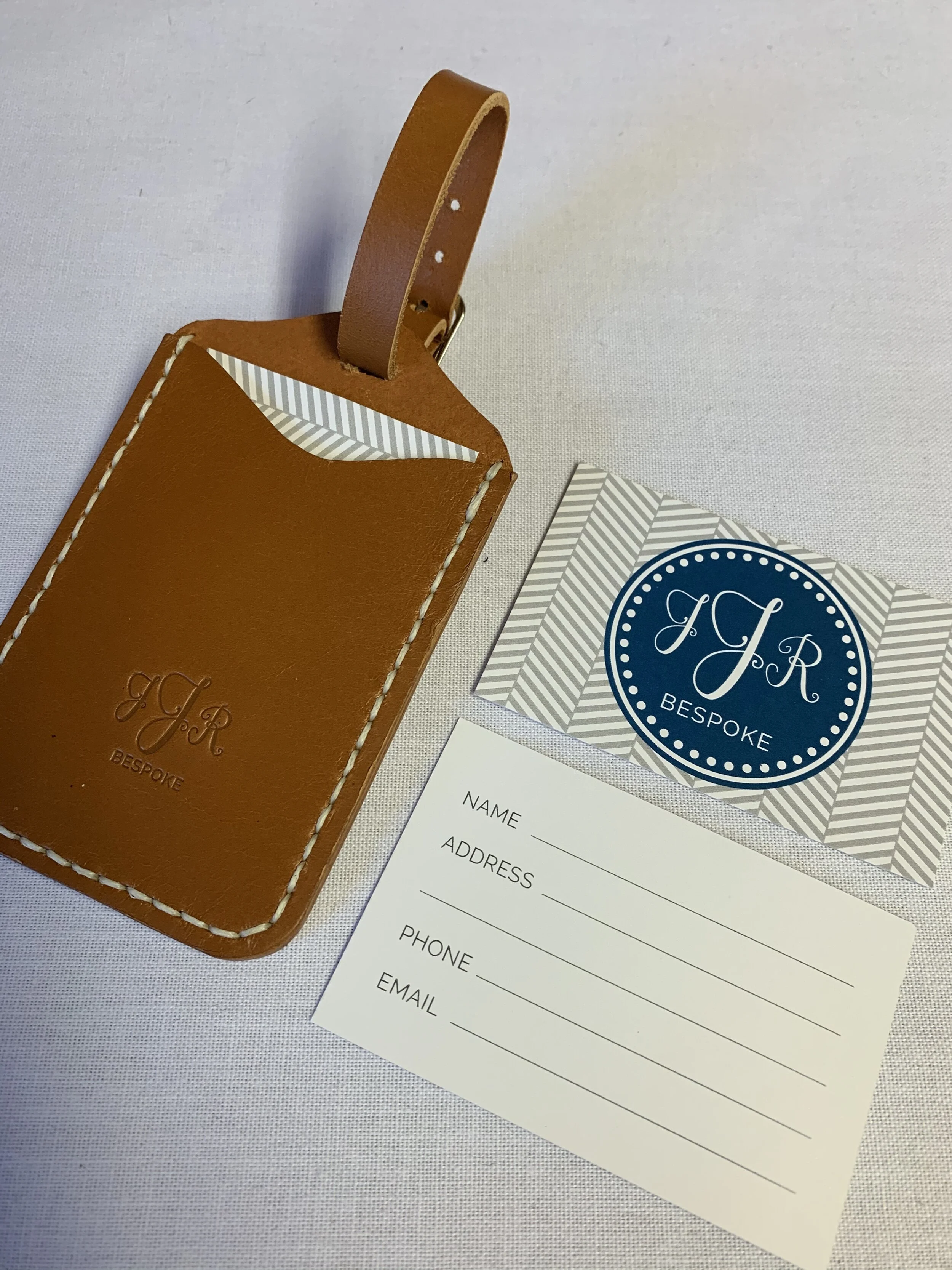 Tan Leather Luggage tag with cream stitching