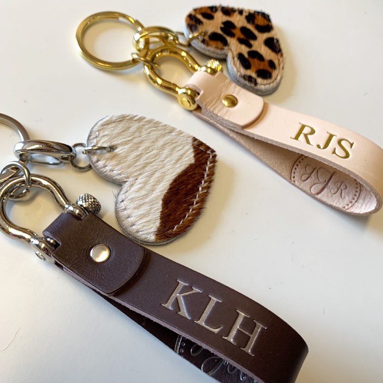 Talk about the perfect pair! 
Our personalised keyfobs go soooo well with our animal print hearts! 
Customise your keys and make them personal! 
Both available on our website! 
www.jjrbespoke.com