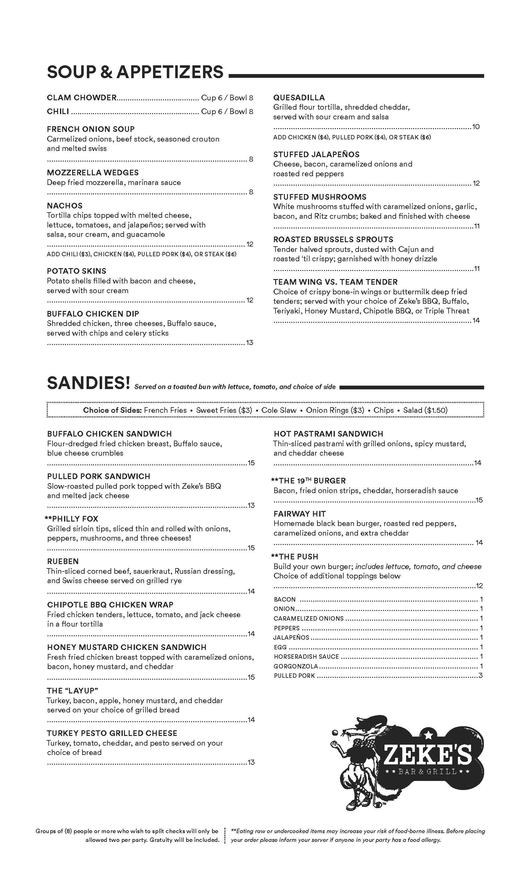 Menus — Zeke's Bar & Grill