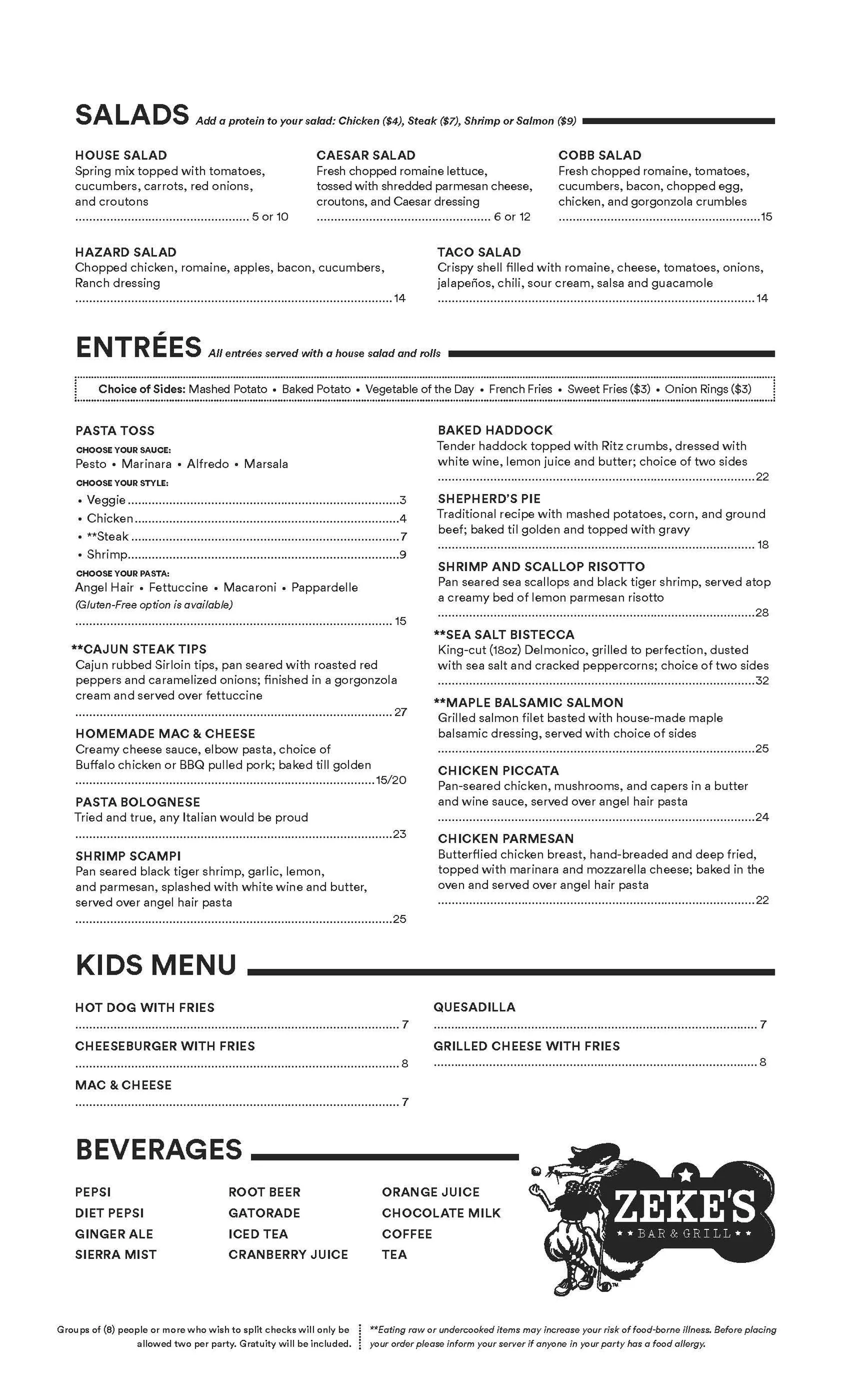 Menus — Zeke's Bar & Grill