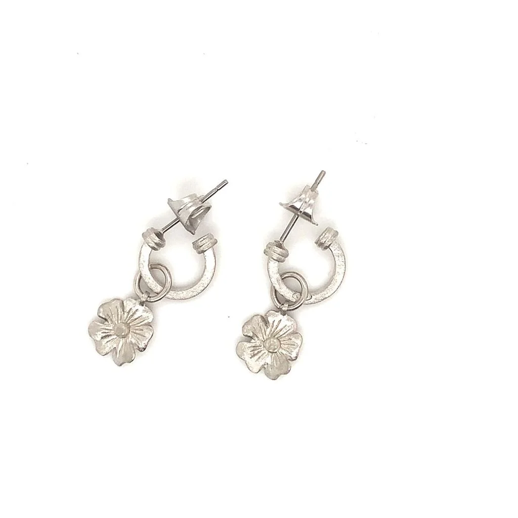 Silver Hoop Earrings with Forget-Me-Not Flower