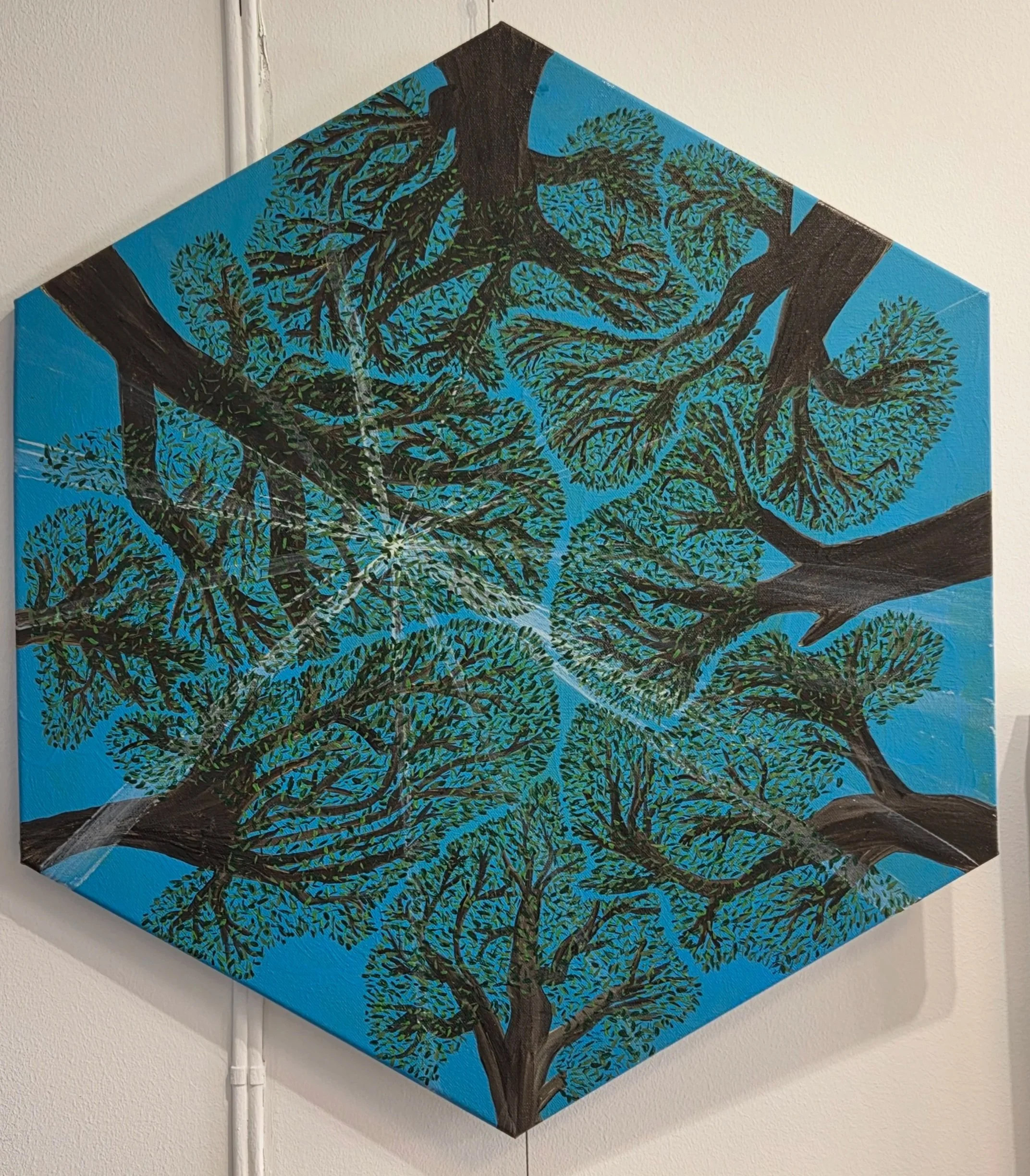 Peaceful Grounding - 2026 - acrylic on hexagonal canvas 61x70 cm