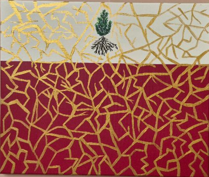 Kintsugi Lebanon 2
38x46 cm
acrylic and gold on canvas
2025
donated for Lebanese NGO