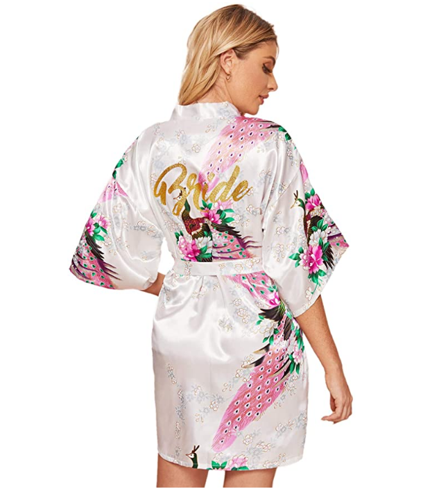 Floerns Women's Bridesmaid Satin Kimono Oblique V Neck Bathrobe Robes