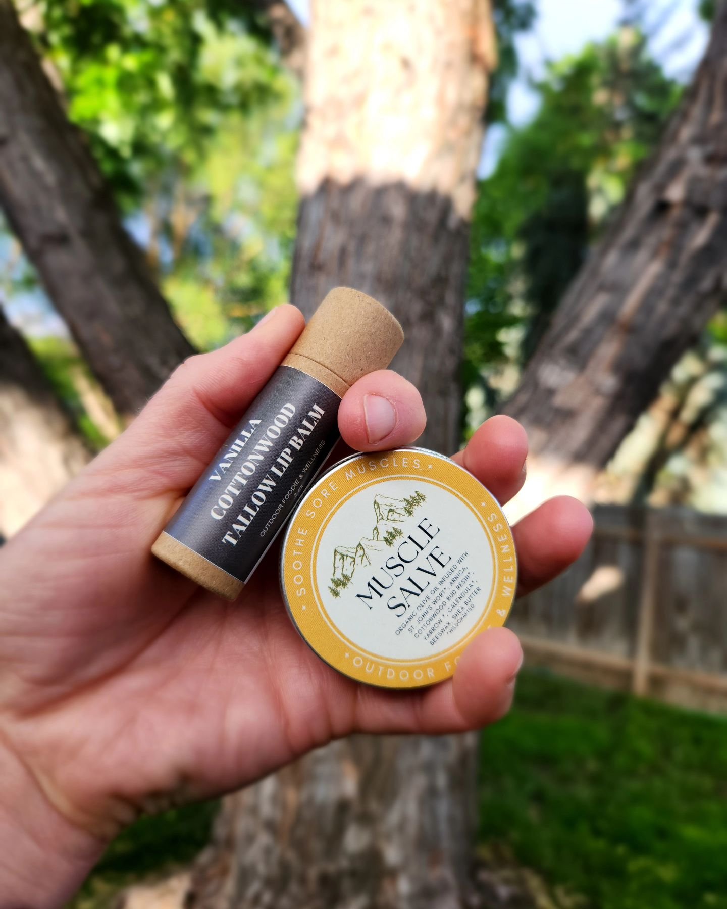 Muscle salve &amp; Vanilla Cottonwood Tallow Lip Balms for your backpack! (Yepp yes!! I make these!!)

Backpacking season is around the corner, and these two are essentials in my pack.

Muscle salve to help soothe those tired leggies, bruises. . A su