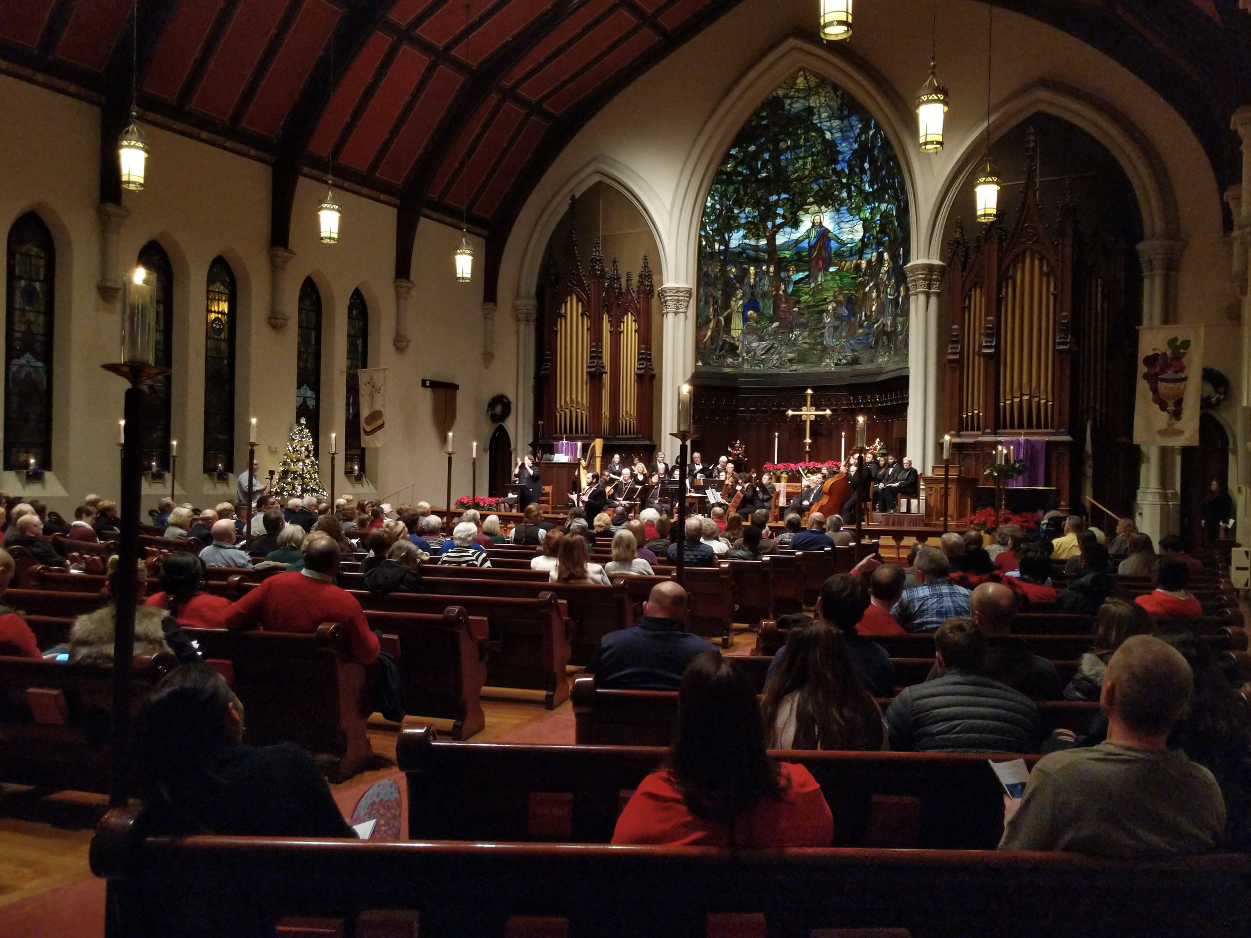 Gambrill window during 2019 Feast of Carols