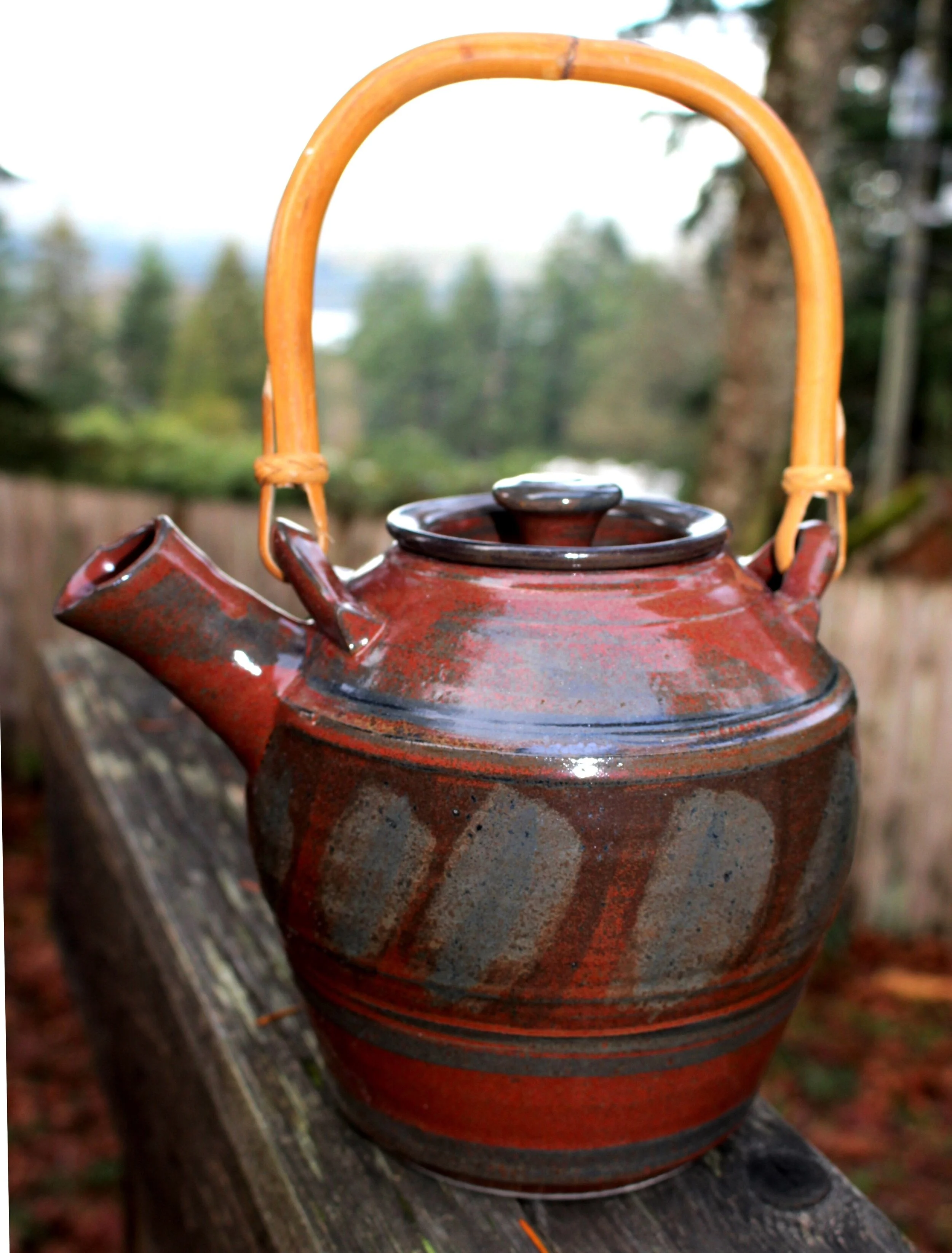 Pottery Teapot with Cane Handle