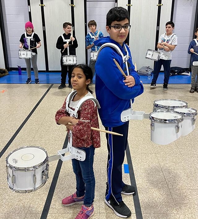 Old Bridge Elementary Drumline: One size fits all!  #drumline #snaredrum #tenordrums #elementaryschool