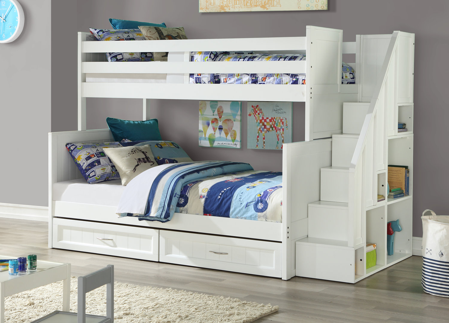 Skyler Twin Over Full Bunk Bed With, White Bunk Bed With Stairs