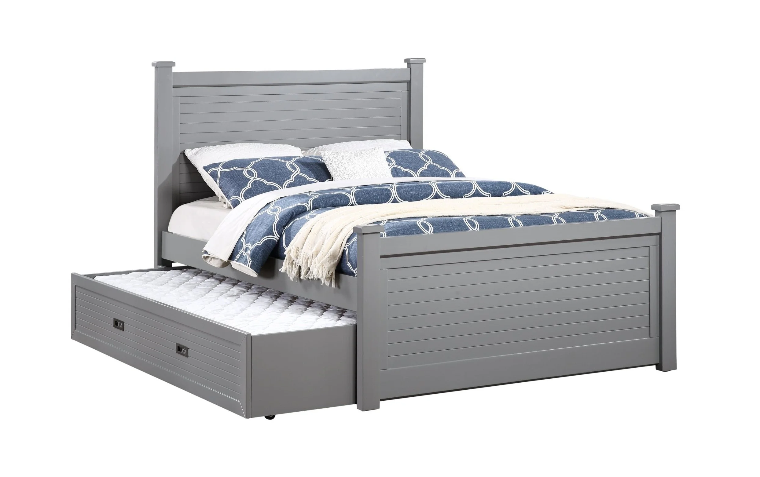 Avery Double Bed with Trundle - Pebble Grey