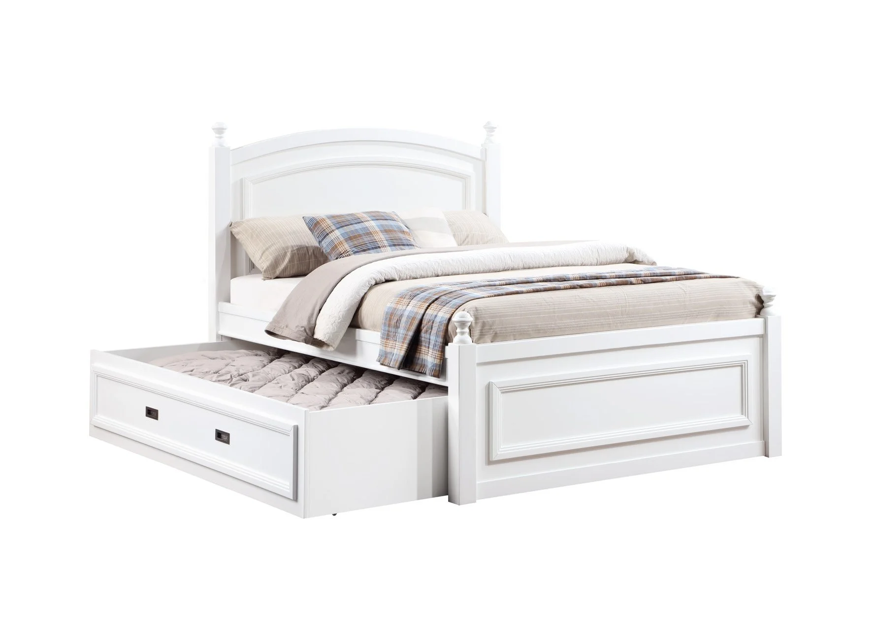 Riley Double Bed with Trundle - White